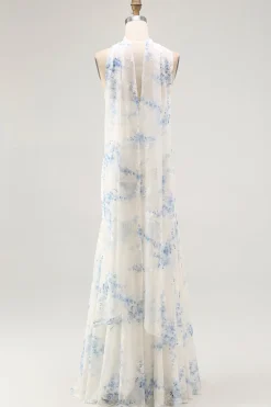 Branco azul bainha de flor strapless veludo burnout vestido de noiva convidado com fenda