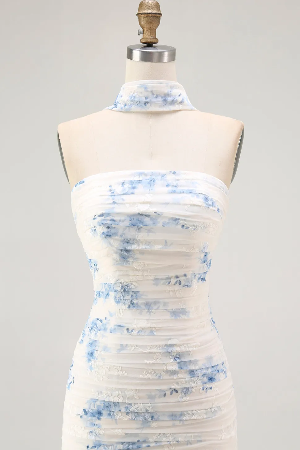 Branco azul bainha de flor strapless veludo burnout vestido de noiva convidado com fenda