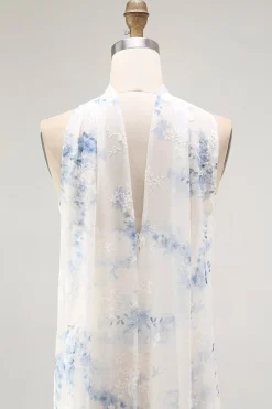 Branco azul bainha de flor strapless veludo burnout vestido de noiva convidado com fenda