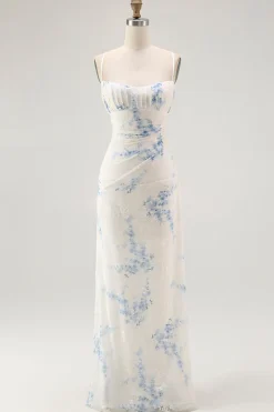 Branco azul flor bainha veludo burnout espartilho vestido de casamento convidado
