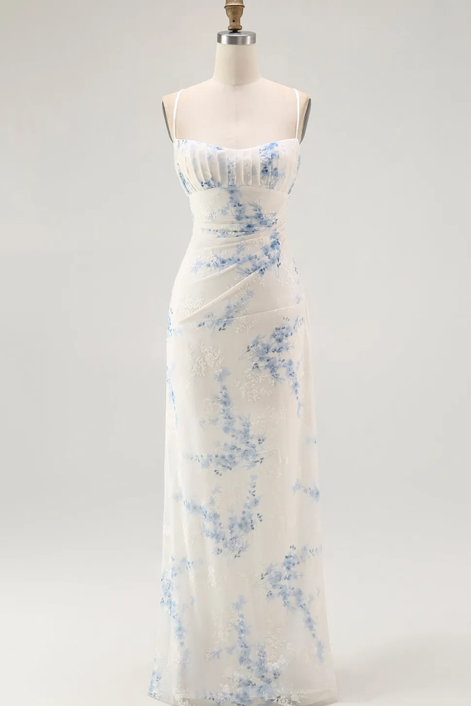 Branco azul flor bainha veludo burnout espartilho vestido de casamento convidado