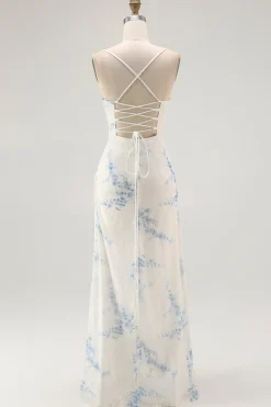 Branco azul flor bainha veludo burnout espartilho vestido de casamento convidado