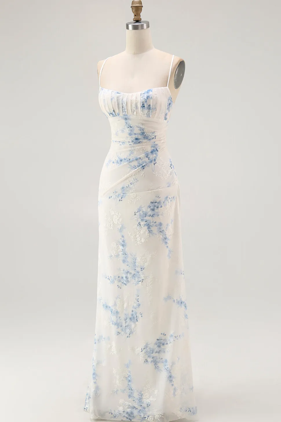 Branco azul flor bainha veludo burnout espartilho vestido de casamento convidado