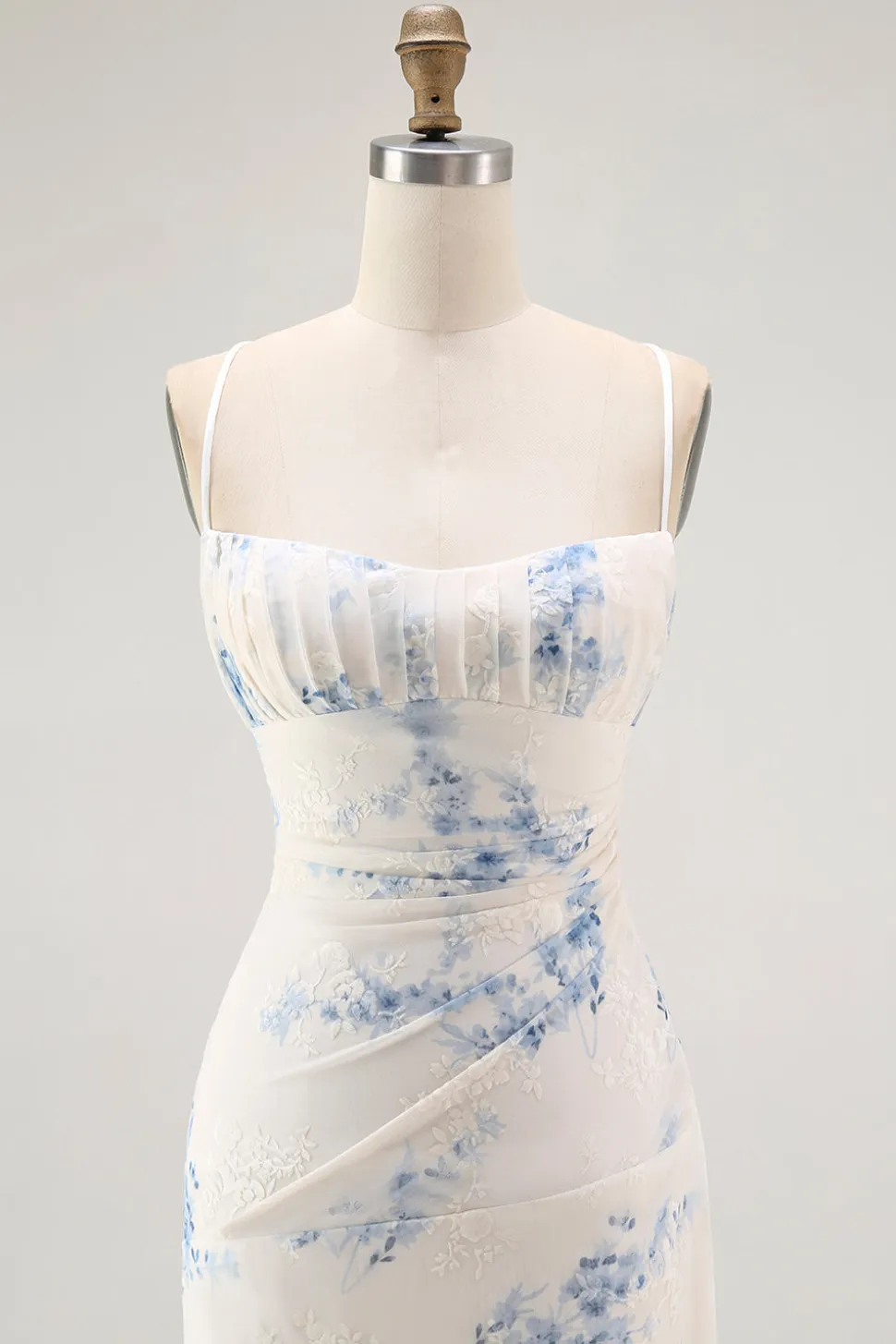 Branco azul flor bainha veludo burnout espartilho vestido de casamento convidado