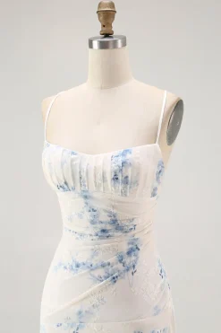 Branco azul flor bainha veludo burnout espartilho vestido de casamento convidado