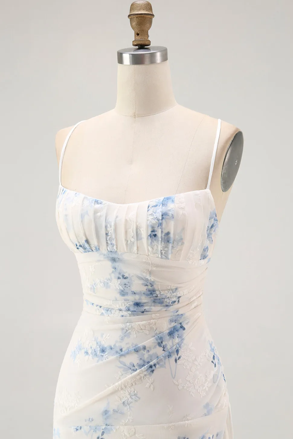 Branco azul flor bainha veludo burnout espartilho vestido de casamento convidado