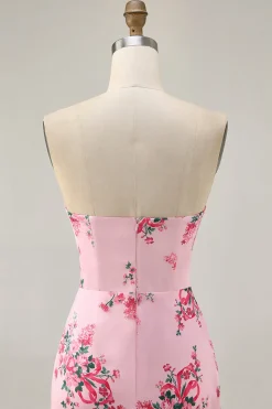 Branco Azul Flor Bodycon Strapless Impresso Vestido Curto Homecoming