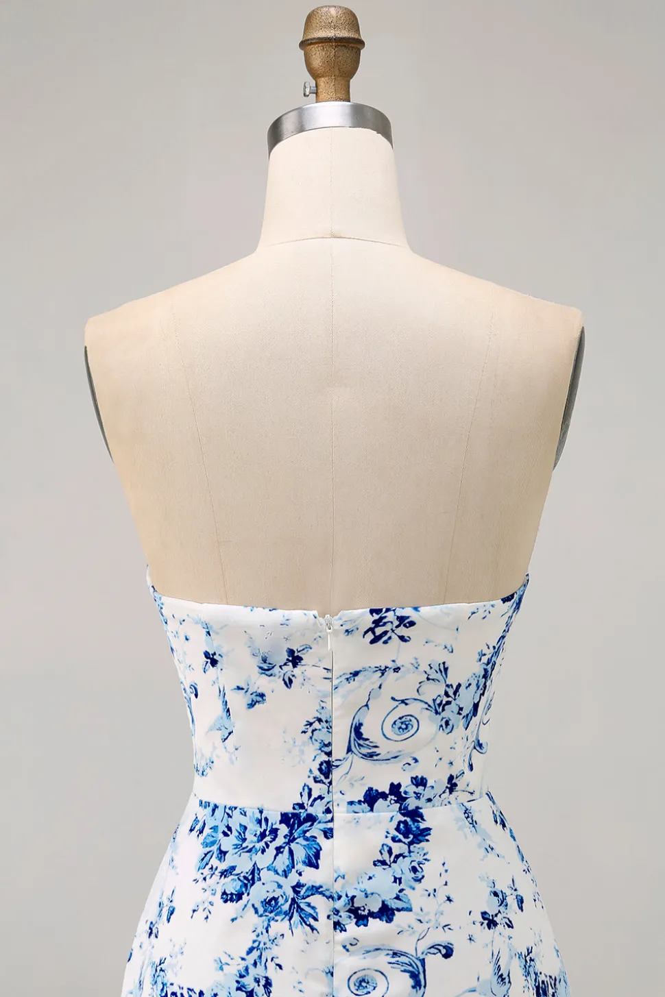 Branco Azul Flor Bodycon Strapless Impresso Vestido Curto Homecoming