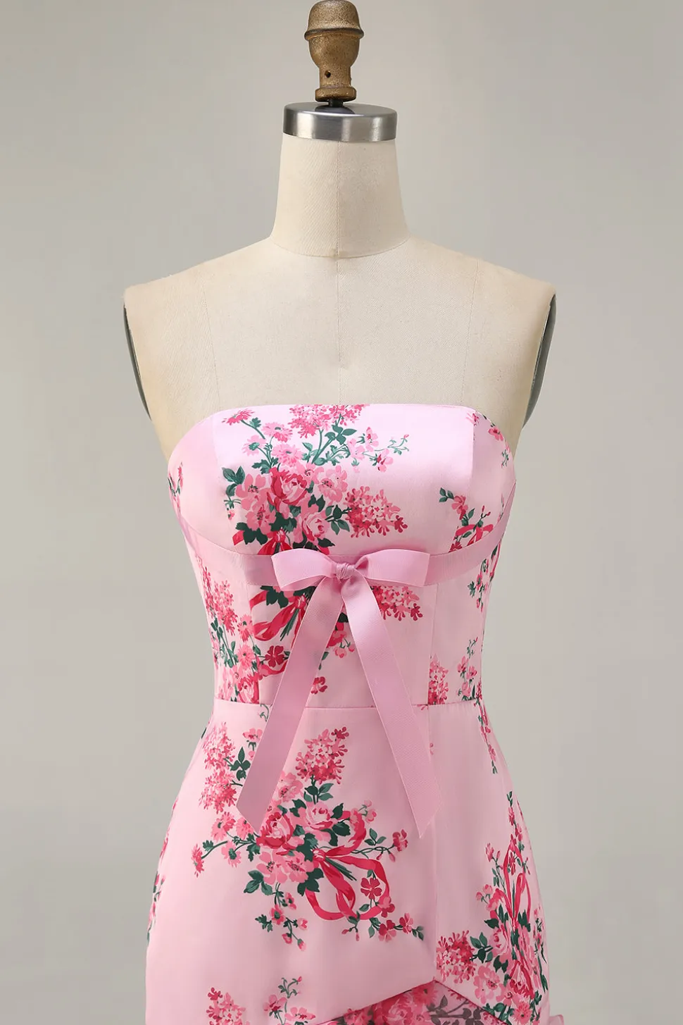 Branco Azul Flor Bodycon Strapless Impresso Vestido Curto Homecoming