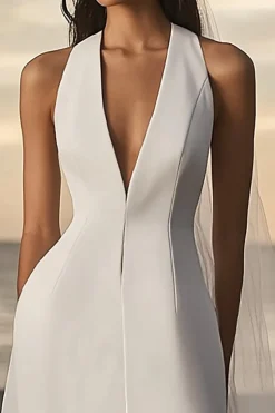 Branco Bainha Decote em V Mini Vestidinho Branco