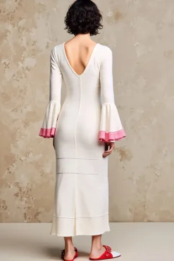 Branco Bainha Mangas Compridas Longos Vestido Para Casamento Convidada