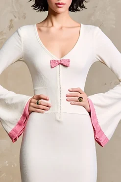 Branco Bainha Mangas Compridas Longos Vestido Para Casamento Convidada