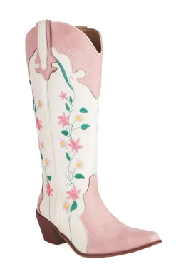 Branco Bordado Joelho Alto Calfo Largo Salto Chunky Cowgirl Botas