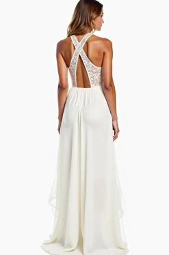 Branco Cabeçada Renda Linha-A Longo Vestidos Cerimónia
