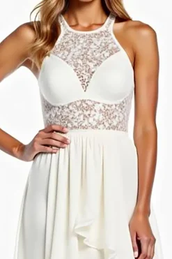 Branco Cabeçada Renda Linha-A Longo Vestidos Cerimónia