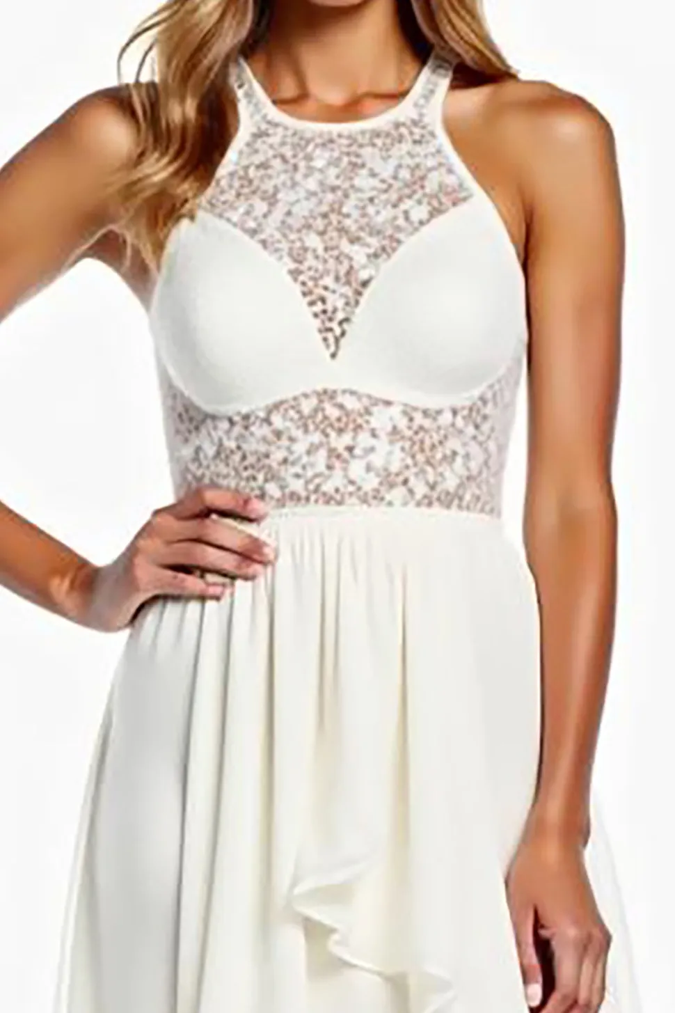 Branco Cabeçada Renda Linha-A Longo Vestidos Cerimónia