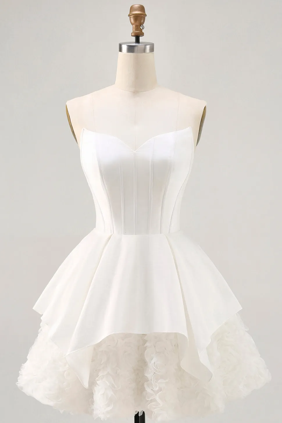 Branco Cetim Espartilho Sem Alças Uma Linha Vestido Curto Homecoming