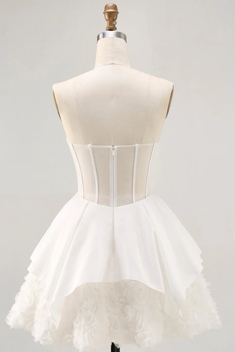 Branco Cetim Espartilho Sem Alças Uma Linha Vestido Curto Homecoming
