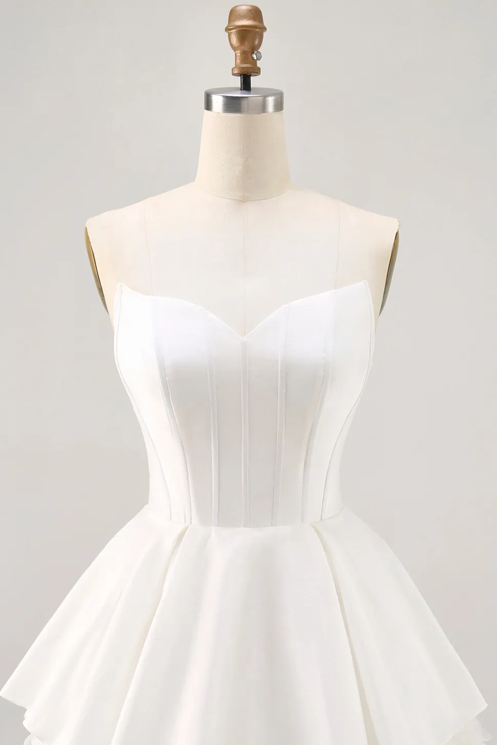 Branco Cetim Espartilho Sem Alças Uma Linha Vestido Curto Homecoming