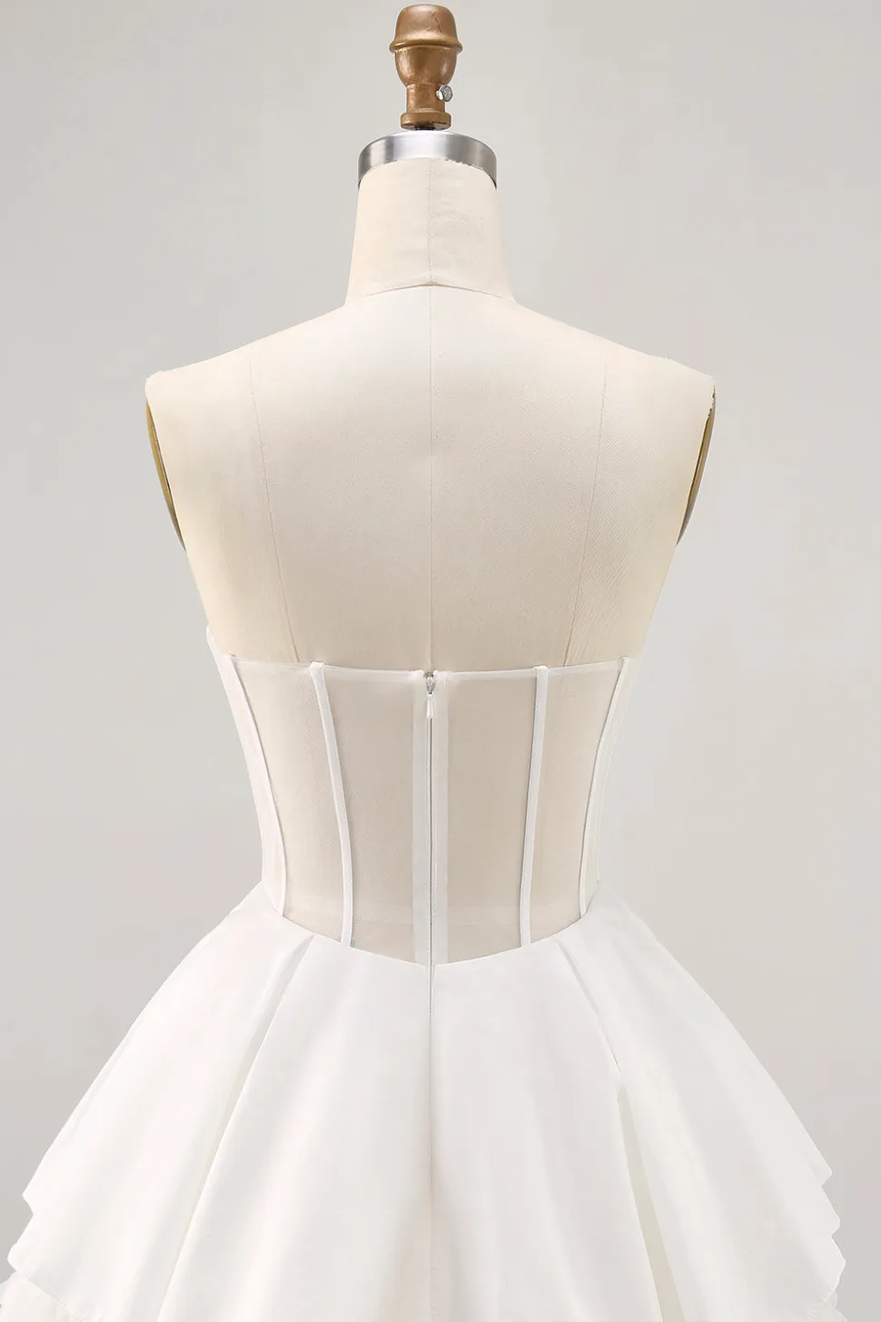 Branco Cetim Espartilho Sem Alças Uma Linha Vestido Curto Homecoming