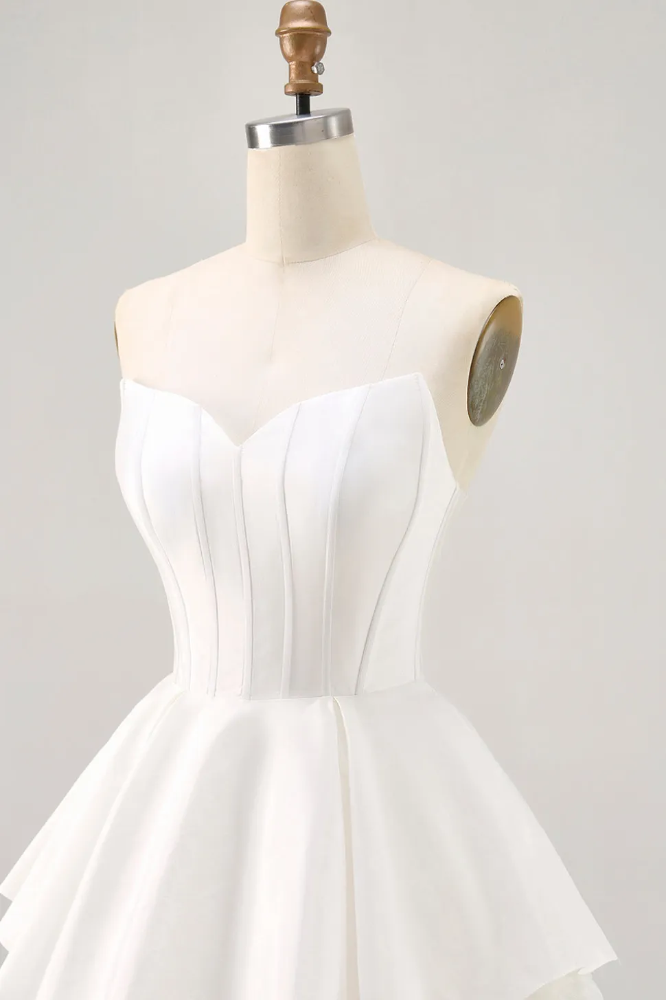 Branco Cetim Espartilho Sem Alças Uma Linha Vestido Curto Homecoming