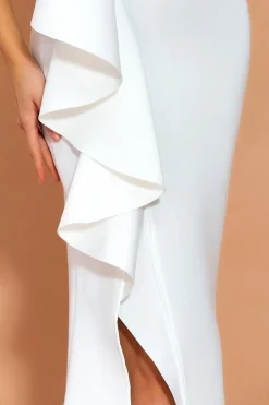 Branco Cetim Um Ombro Sem Mangas Longos Vestidos de Noiva