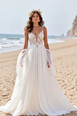 Branco Chiffon De Baile/Princesa Vestido de Noiva Princesa com Renda