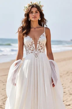 Branco Chiffon De Baile/Princesa Vestido de Noiva Princesa com Renda