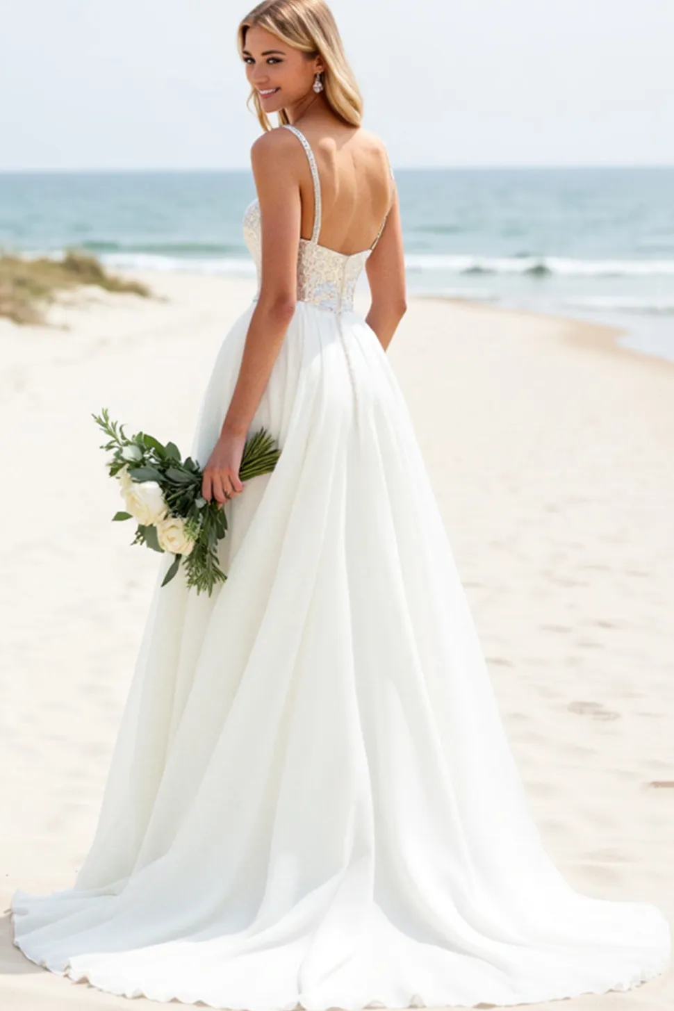 Branco De Baile/Princesa Pescoço Quadrado Longo Vestido de Noiva Com Lantejoulas
