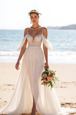 Branco De Baile/Princesa Sem Encosto Chiffon Longos Vestido de Noiva Boho