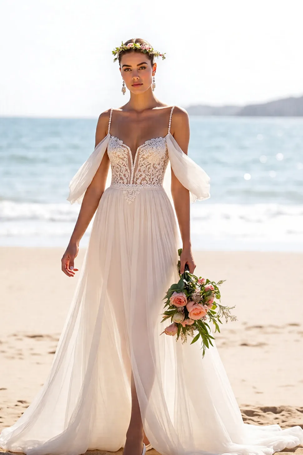 Branco De Baile/Princesa Sem Encosto Chiffon Longos Vestido de Noiva Boho