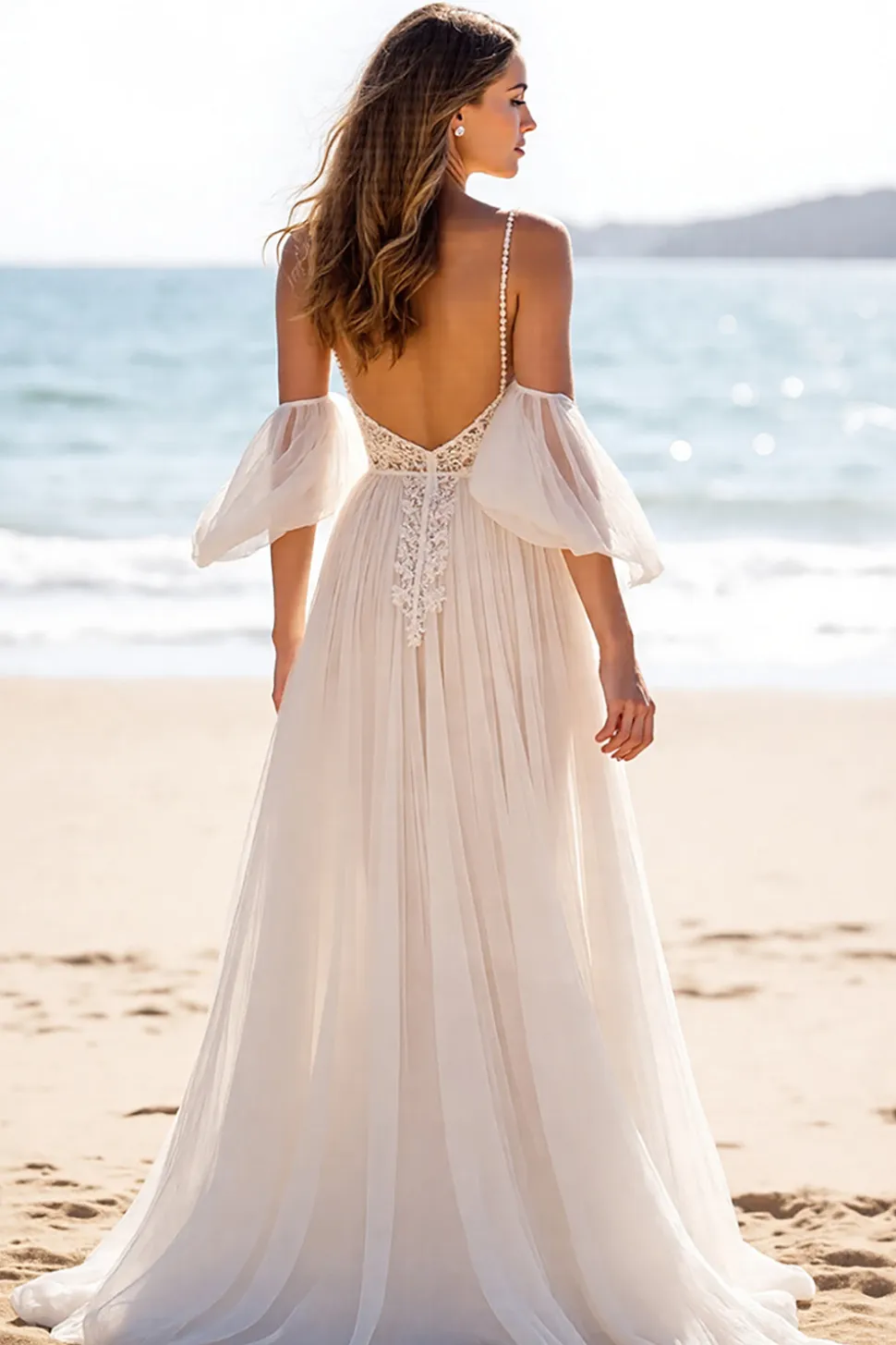 Branco De Baile/Princesa Sem Encosto Chiffon Longos Vestido de Noiva Boho