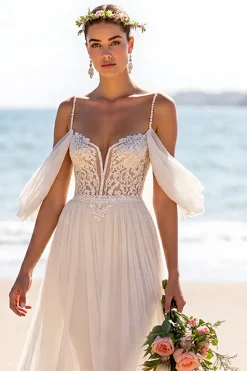 Branco De Baile/Princesa Sem Encosto Chiffon Longos Vestido de Noiva Boho
