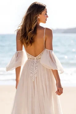 Branco De Baile/Princesa Sem Encosto Chiffon Longos Vestido de Noiva Boho