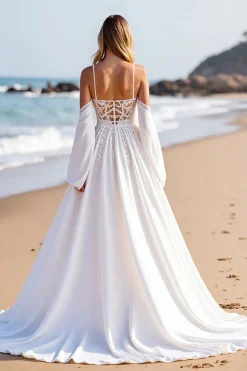 Branco De Baile/Princesa Sweep/Brush Trem Vestidos de Noiva com Renda