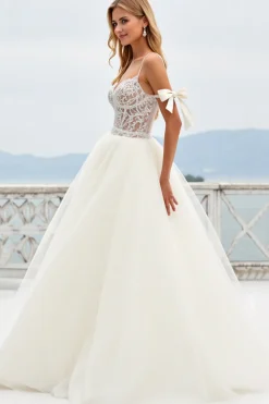 Branco De Baile/Princesa Tule Longo Vestidos de Noiva com Fenda