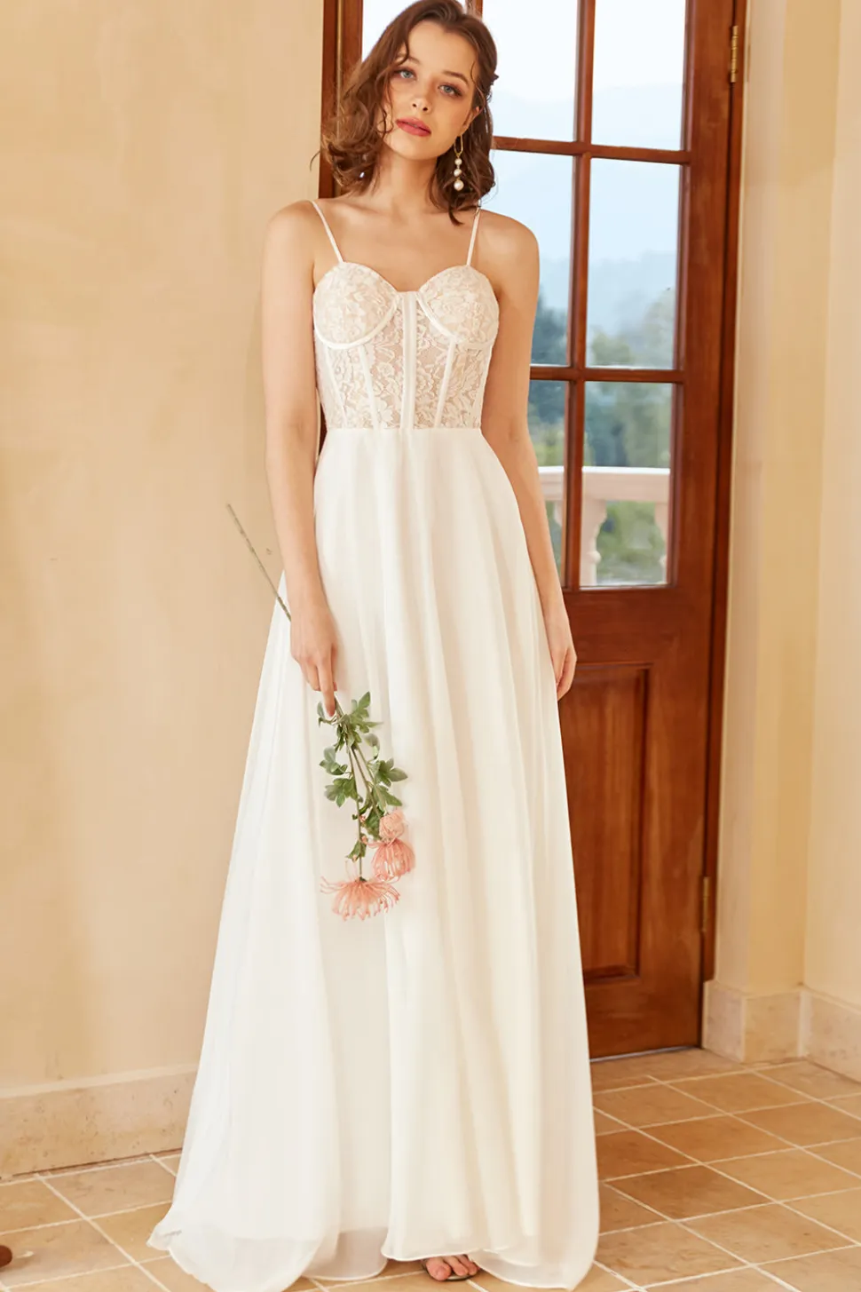 Branco Decote Em Coração Linha-A Longos Vestido De Noiva Simples