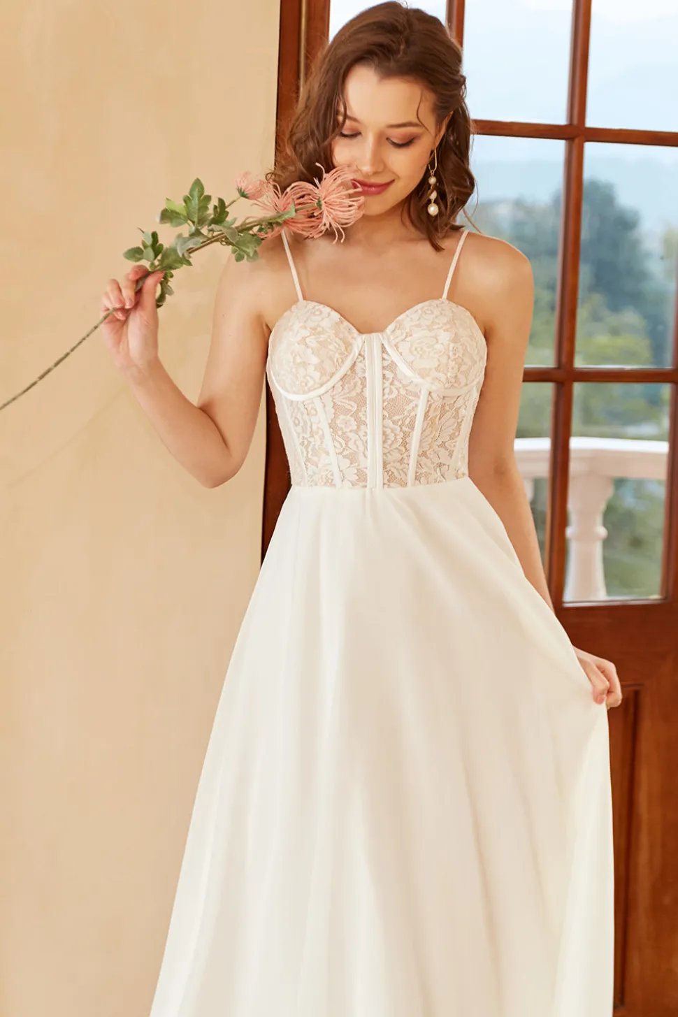 Branco Decote Em Coração Linha-A Longos Vestido De Noiva Simples