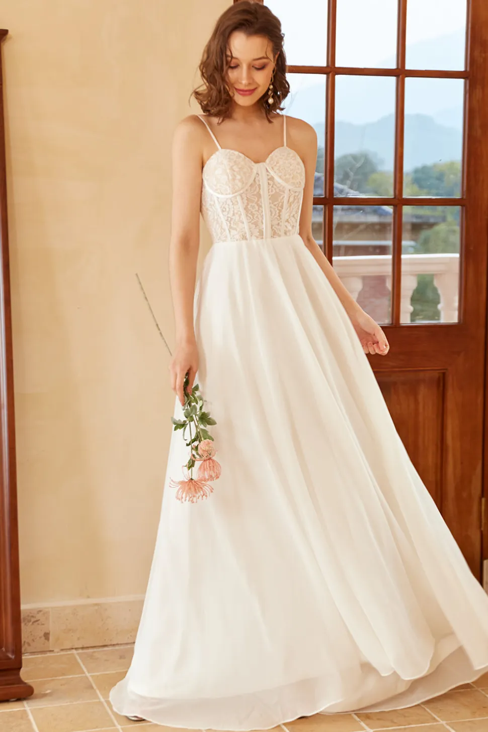 Branco Decote Em Coração Linha-A Longos Vestido De Noiva Simples