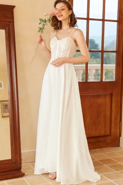 Branco Decote Em Coração Linha-A Longos Vestido De Noiva Simples