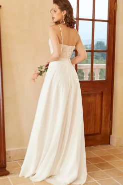 Branco Decote Em Coração Linha-A Longos Vestido De Noiva Simples