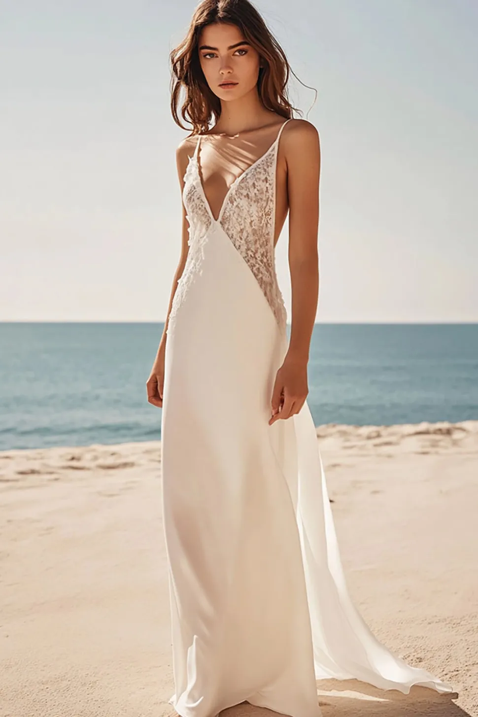 Branco Decote em V Alças Finas Longo Vestidos Cerimónia