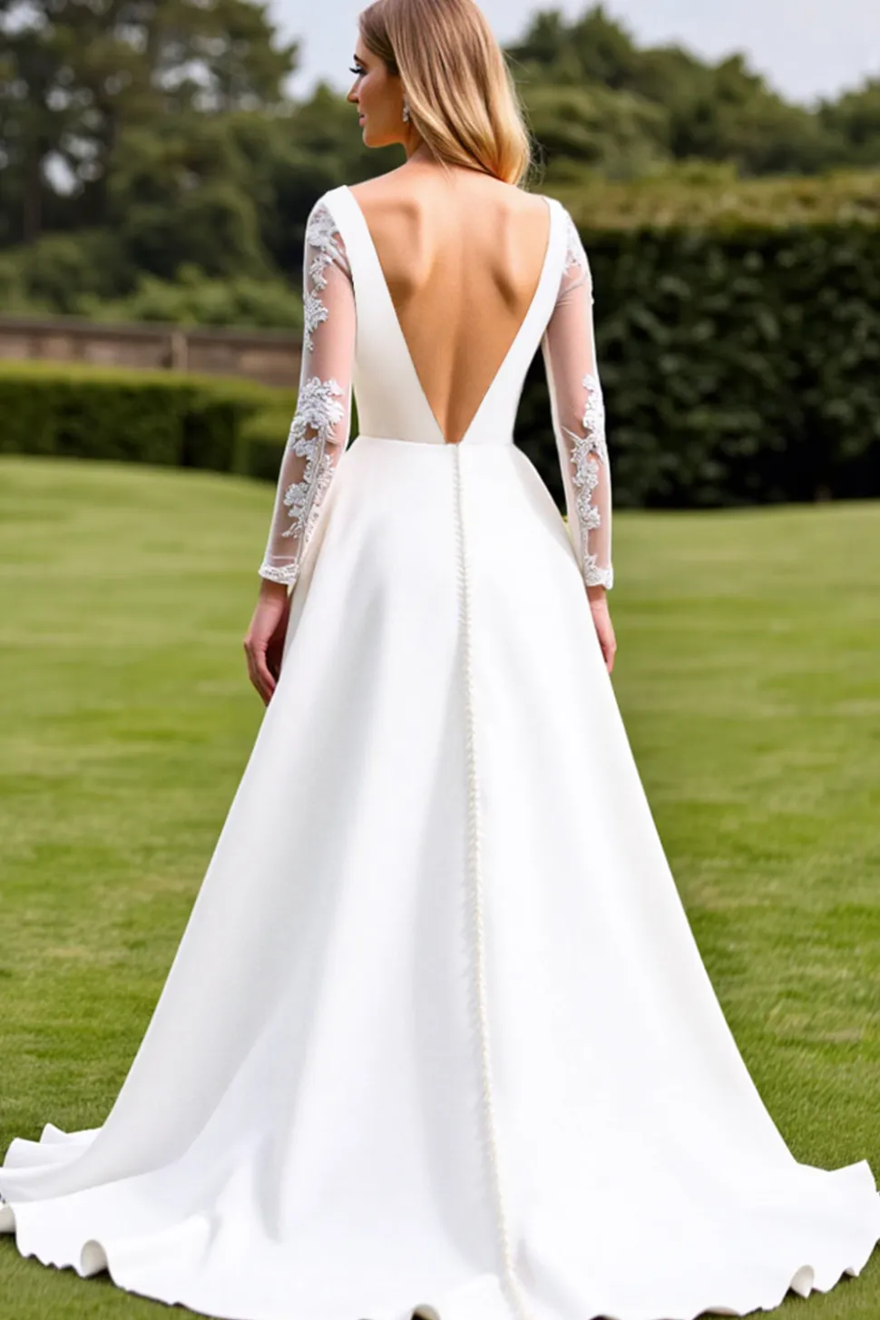 Branco Decote em V Cetim Linha-A Sweep/Brush Trem Vestido de Noiva com Renda
