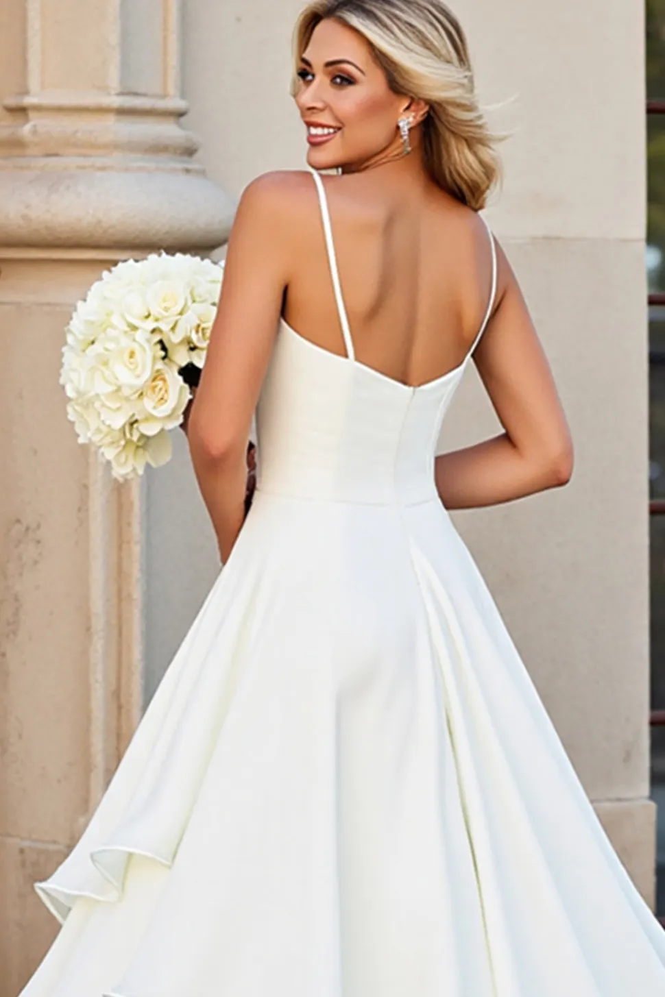Branco Decote em V Linha-A Babado Chiffon Longo Vestido de Noiva