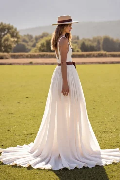 Branco Decote em V Linha-A Sweep/Brush Trem Vestido de Noiva com Fenda