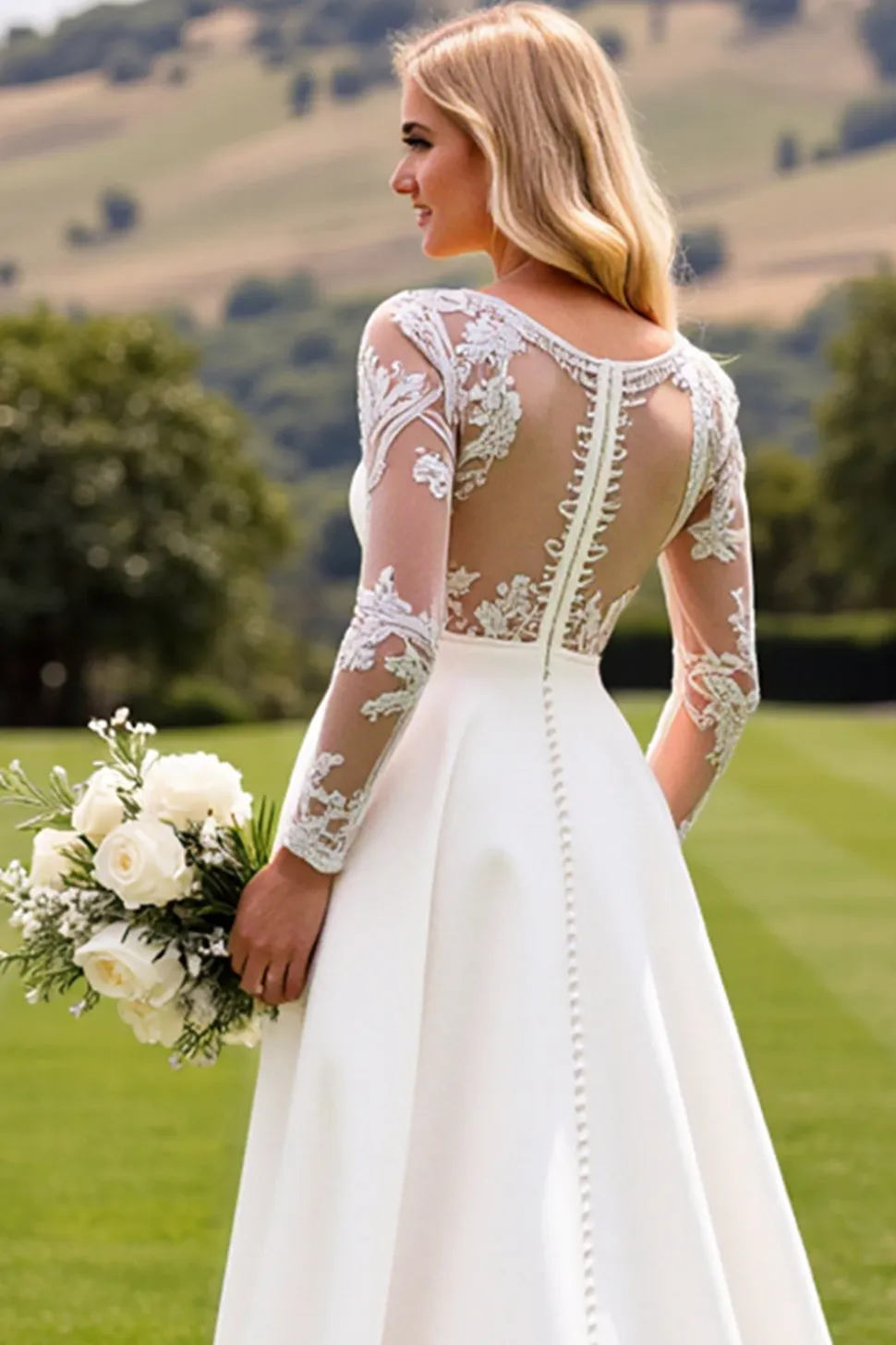 Branco Decote em V Pescoço Mangas Longas Macacão de Noiva Cetim