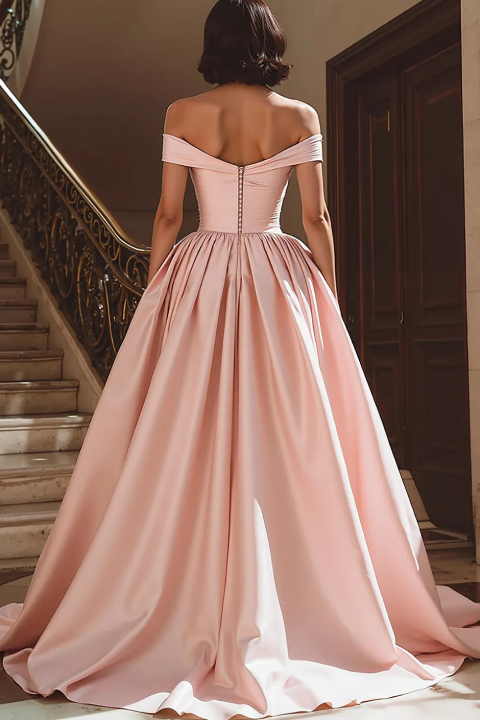 Branco fora do ombro cetim varrer trem vestido de noiva com fenda
