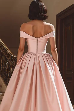 Branco fora do ombro cetim varrer trem vestido de noiva com fenda
