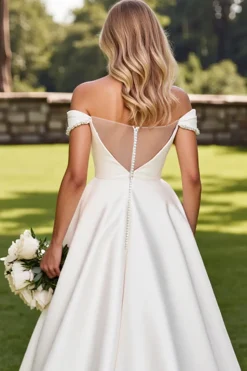 Branco Fora do Ombro De Baile/Princesa Cetim Longos Vestidos de Noiva