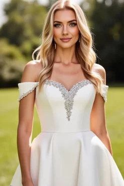 Branco Fora do Ombro De Baile/Princesa Cetim Longos Vestidos de Noiva